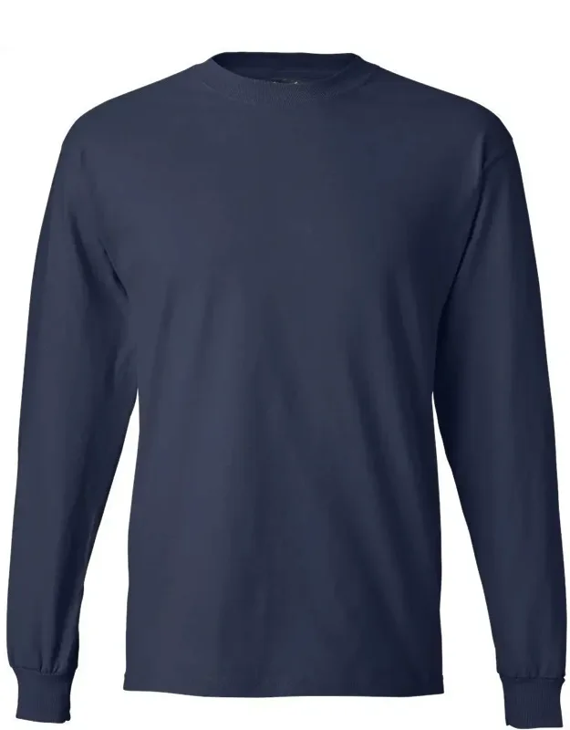 Hanes Beefy-t Long Sleeve T-shirt With Double-needle Stitched Lay Flat Collar, Sleeves And Bottom Hem