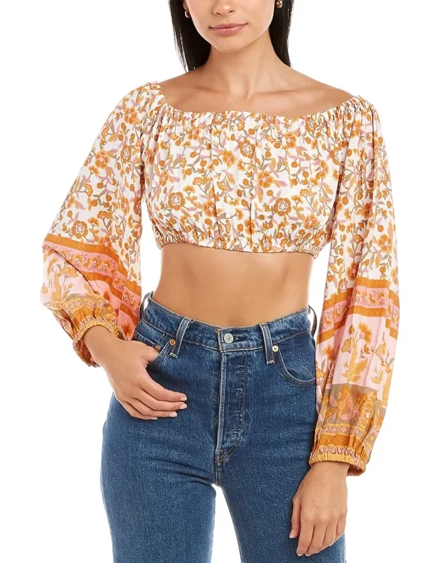 Traffic People Sofia Crop Top - Elasticized Neckline, Balloon Sleeves
