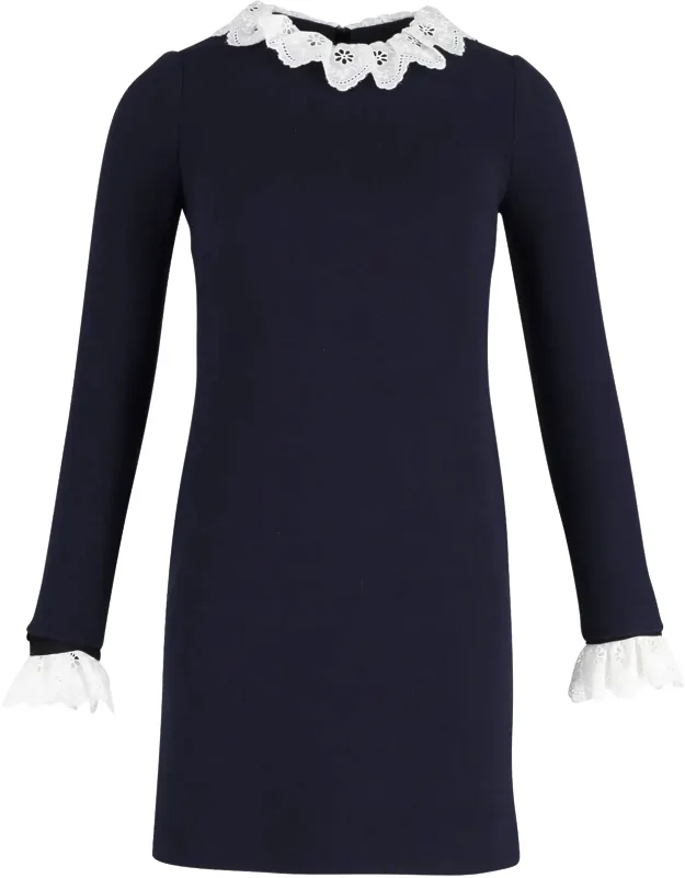 Broderie Anglaise-trimmed Mini Shift Dress