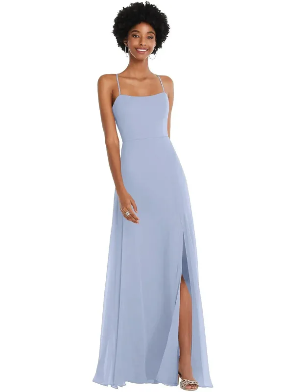 Scoop Neck Convertible Tie-strap Maxi Dress With Slit