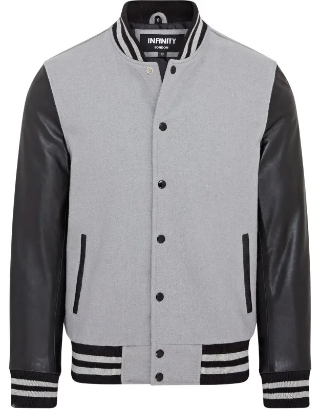 Letterman Baseball Wool Varsity Bomber Jacket With Genuine Leather Sleeves And Soft Polyester Lining