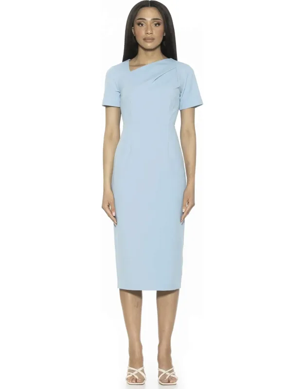 Angelica Dress With Asymmetrical Neckline And Short Sleeves