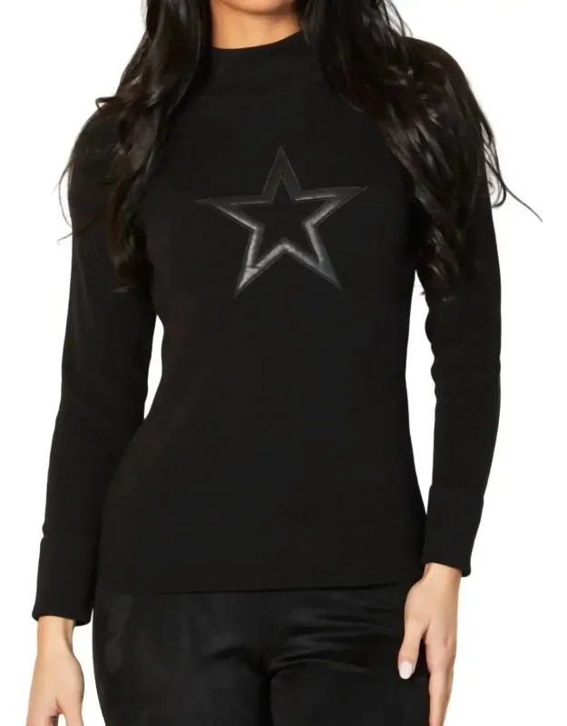 Mock Neck Ribbed Star Sweater