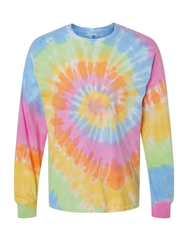 Tie-dyed Long Sleeve T-shirt With Ribbed Collar And Double-needle Hem