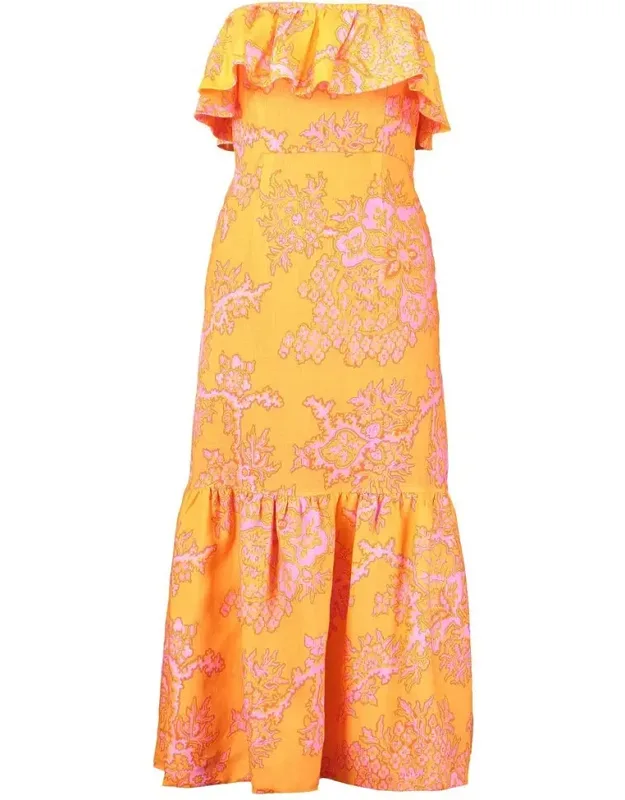 Thea Grande Ruffle Trim Halter Midi Dress