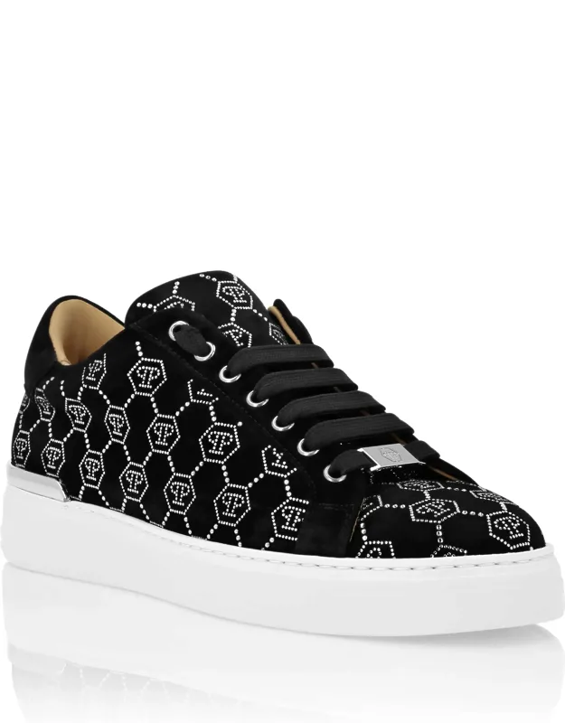 Nappa Leather Lo-top Sneakers Strass With Rhinestoned Monogram And Nickel-plated Metal Heel Stabilizer