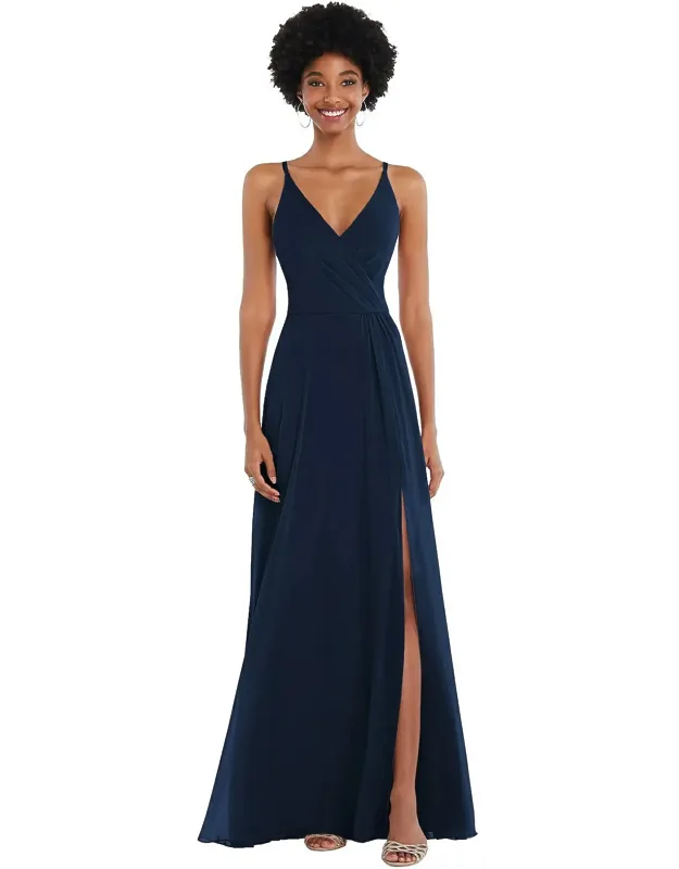 Faux Wrap Criss Cross Back Maxi Dress With Adjustable Straps