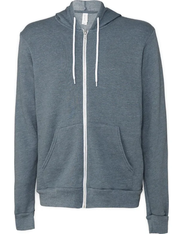 Canvas Zip-up Polycotton Fleece Hoodie With Metal Zipper And 2 Side Pockets