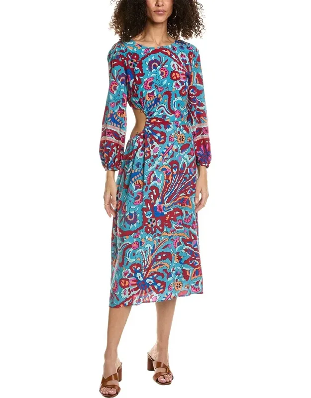 Midi Dress With Blouson Sleeves And C-ring Detail