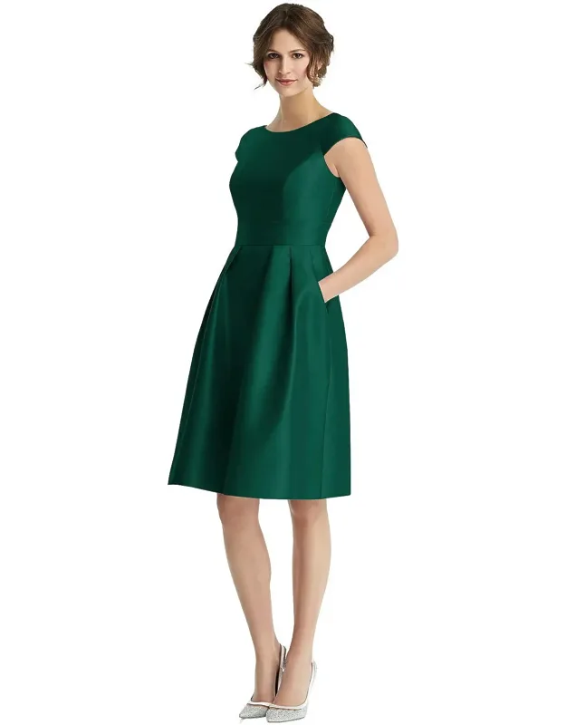 Cap Sleeve Pleated Cocktail Dress With Pockets