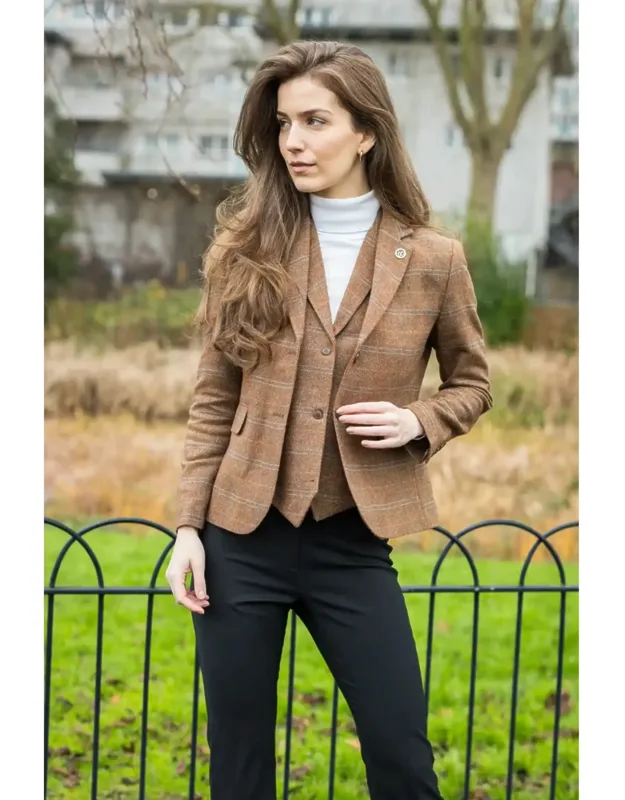 2 Piece Set Tweed Blazer Waistcoat In Herringbone Check