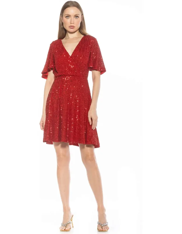 Oak Dress V-neck Flutter Sleeve Sequin