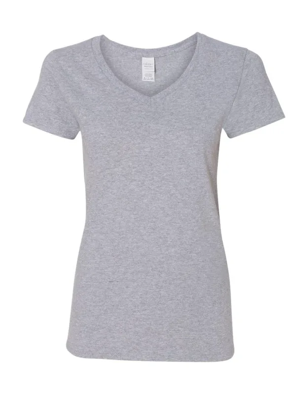 Gildan Heavy Cotton V-neck T-shirt, Midweight Fabric, Cap Sleeves