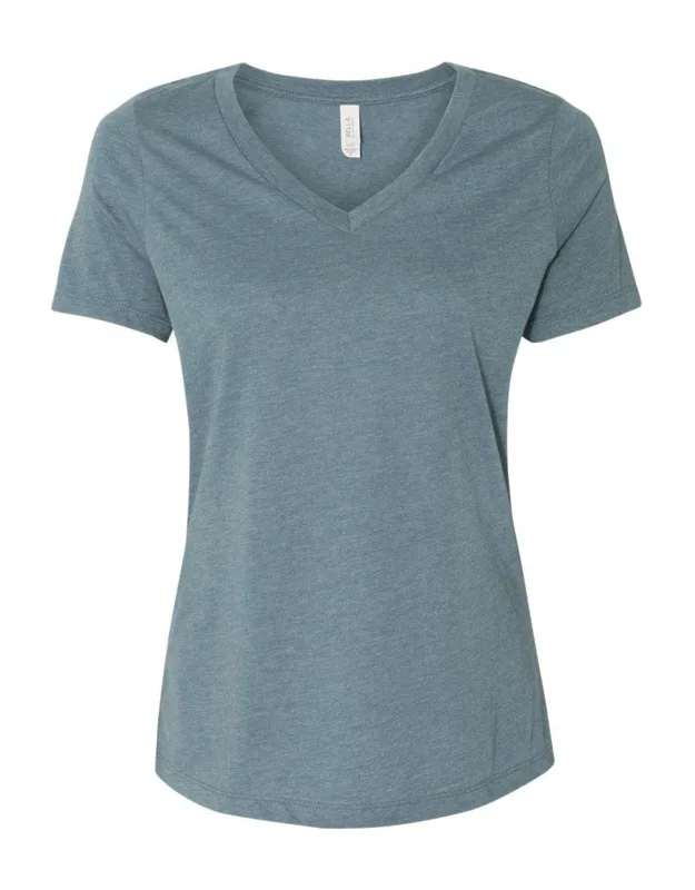 Relaxed Heather Cvc V-neck Tee, 52/48 Airlume Combed And Ringspun Cotton/polyester Fleece, Relaxed Fit