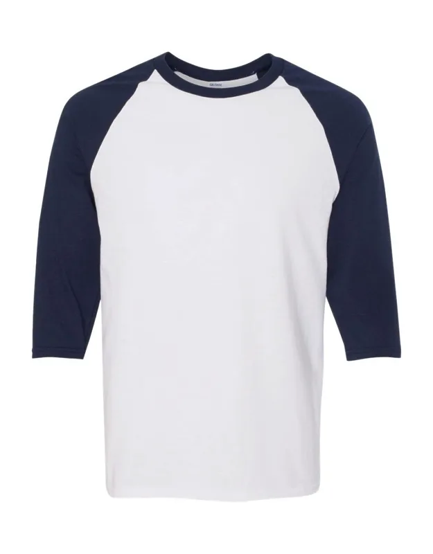 Gildan Heavy Cotton Raglan Three-quarter Sleeve T-shirt, Midweight Fabric, Tear Away Label