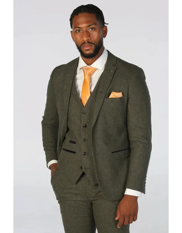 3 Piece Suit Wool Blend Tweed Tailored Fit Formal Dress
