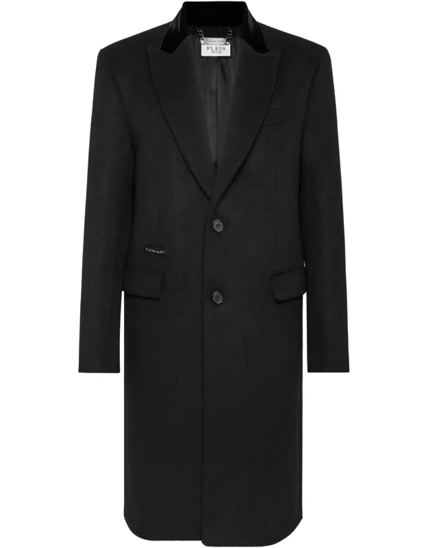 Coat Long Skull & Bones Velvet Collar, Satin Lining