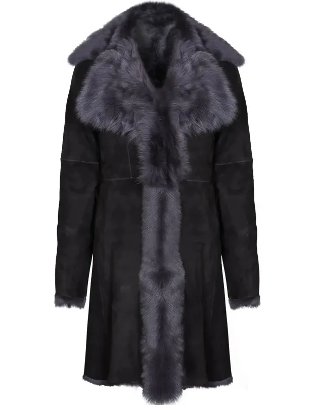 Toscana Sheepskin Suede Trench Coat-rochester With Luxurious Revere Collar And Pocketless Finish