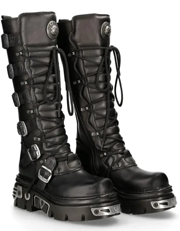 Metallic Goth Leather Buckle Boots