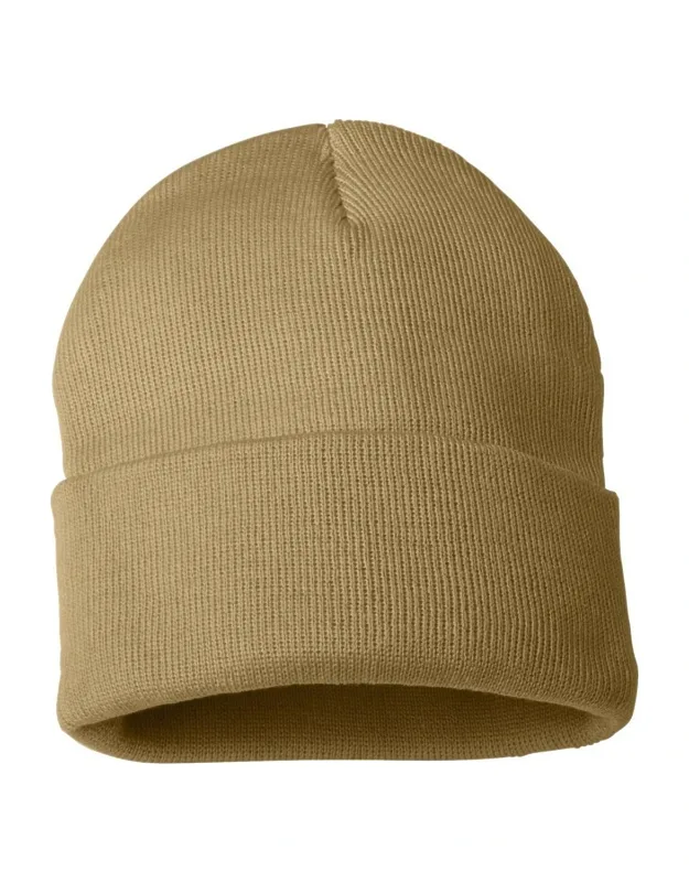 Solid 12 Cuffed Beanie - 100% Acrylic, Adjustable Cuff