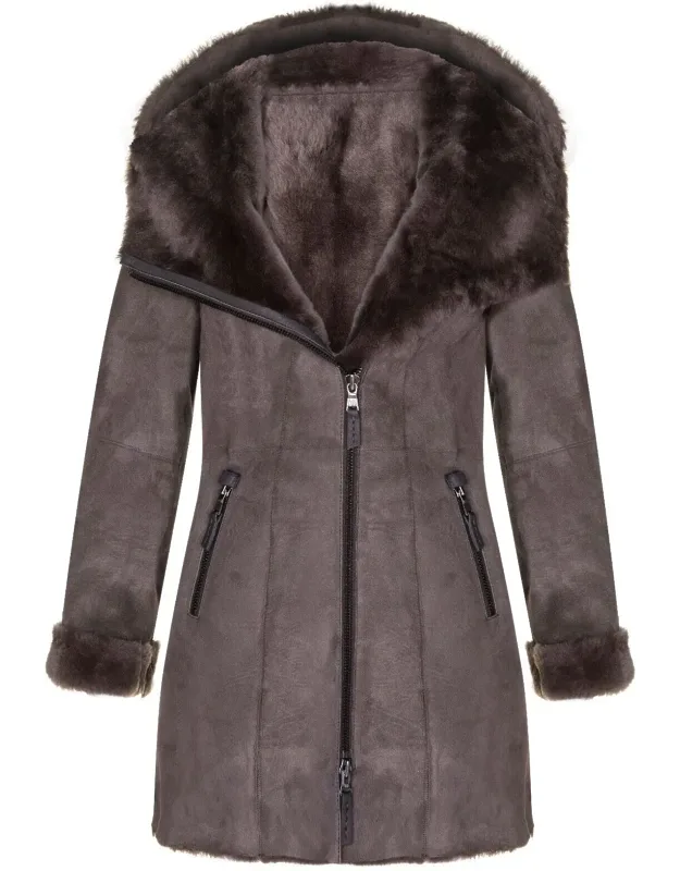 Antioch Merino Leather Hooded Parka Jacket, Suede Finish