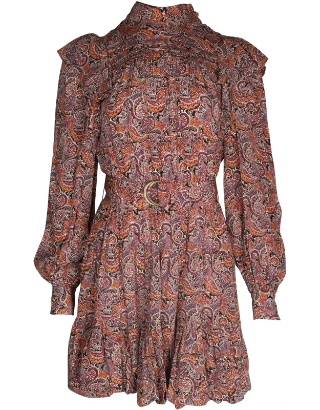Luna Belted Ruffled Floral-print Mini Dress