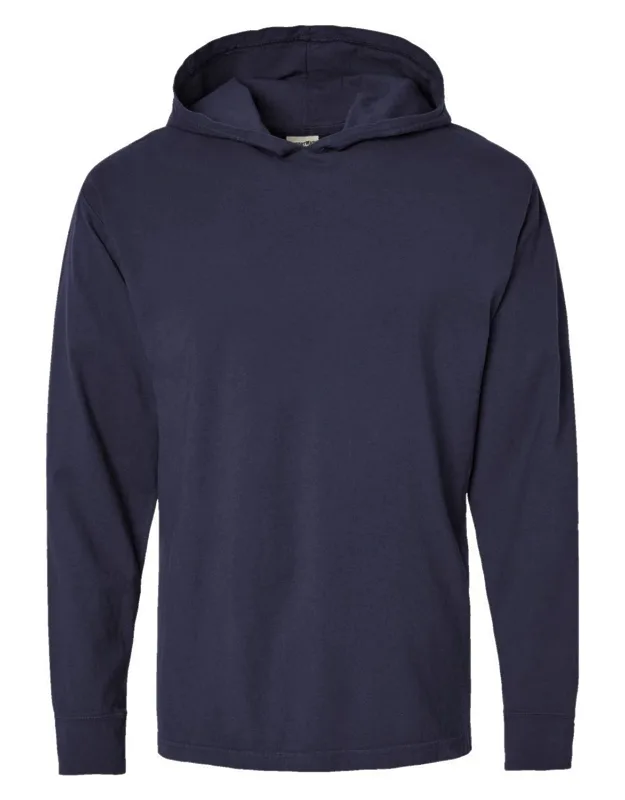 Comfortwash Garment-dyed Jersey Hooded Long Sleeve T-shirt, Relaxed Fit, Double-needle Stitched