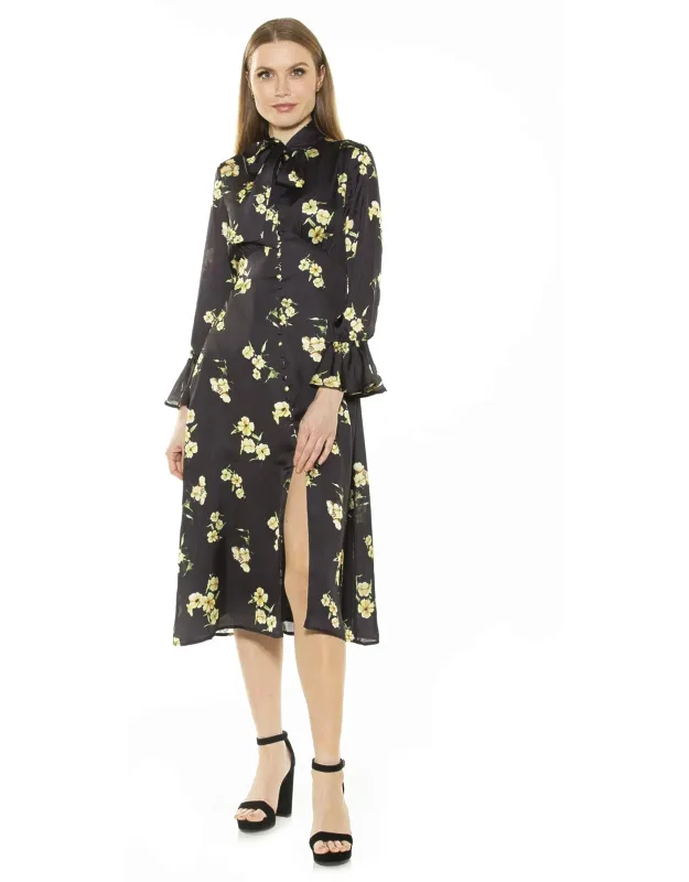 Gemma Floral Dress With Mock Neck And Ruffle Sleeves