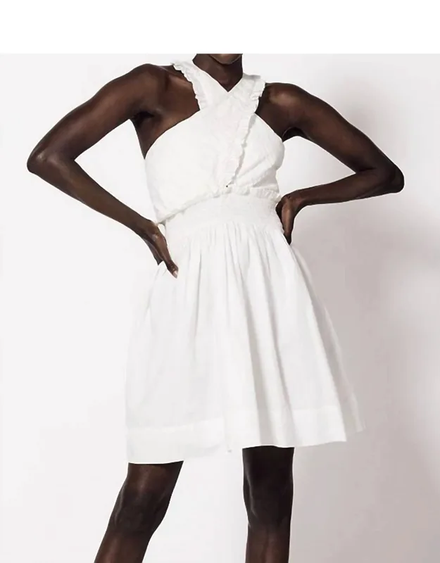Catarina Mini Dress With Crossover Halter Bodice And Smocked Waistband