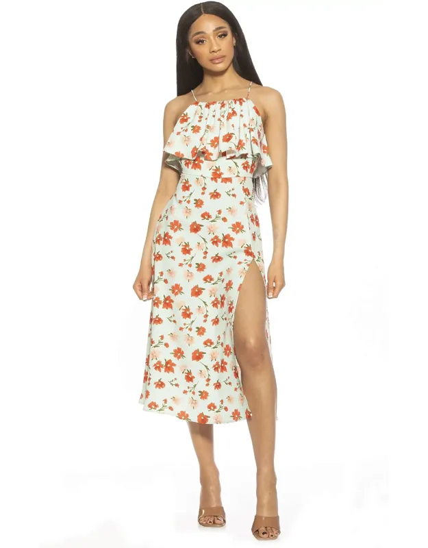 Halter Neckline Fit And Flare Midi Dress