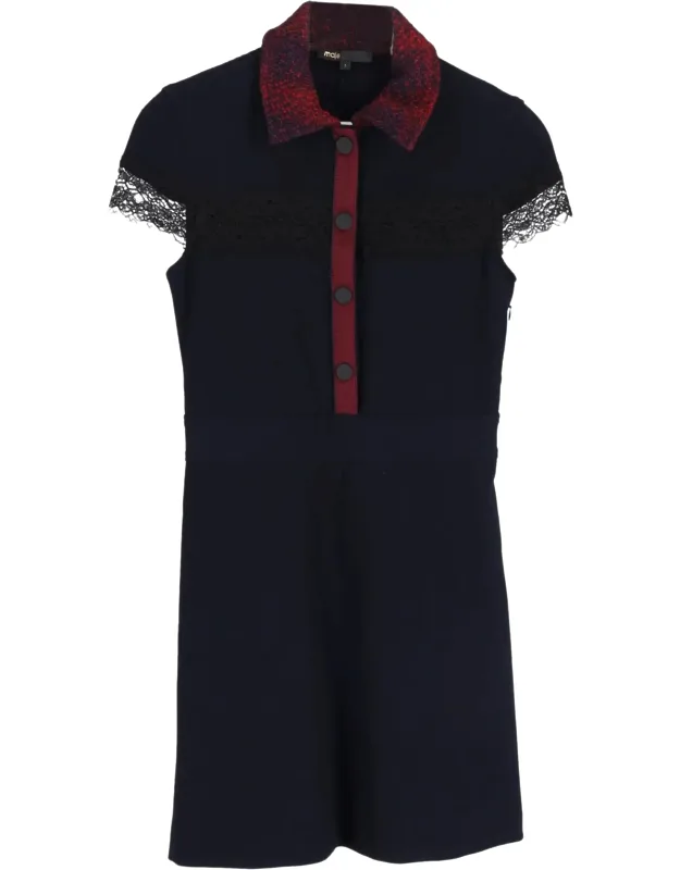 Riloid Lace Trim Mini Collared Dress
