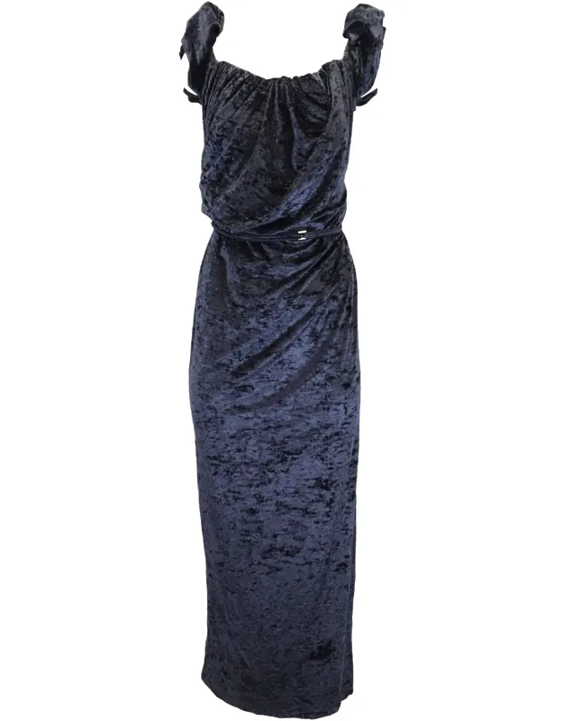 Asymmetrical Draped Velvet Dress