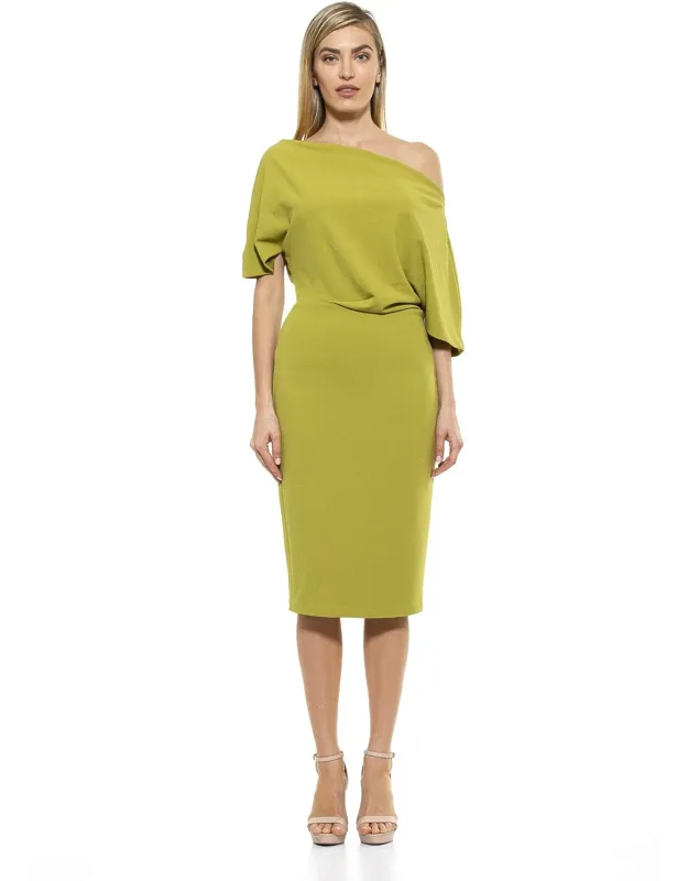 Olivia Dress - Off-the-shoulder Silhouette, 3/4 Length Sleeves