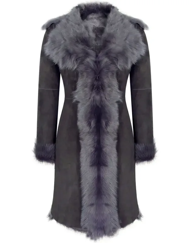 Mid Length Sheepskin Leather Coat