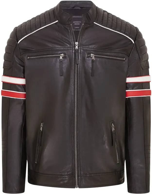 Quilted Leather Biker Racing Jacket