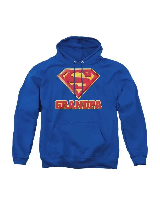 Superman Super Grandpa Adult Pull Over Hoodie - Stylish For Everyday Wear, 50% Cotton And 50% Polyester