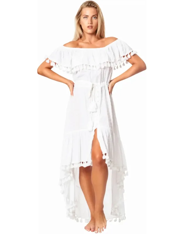 Off Shoulder Ruffled High Low Dress
