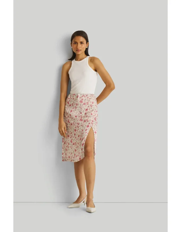 Brunch Skirt In Florals With Front Tie And Side Zipper, Pocket On Both Sides