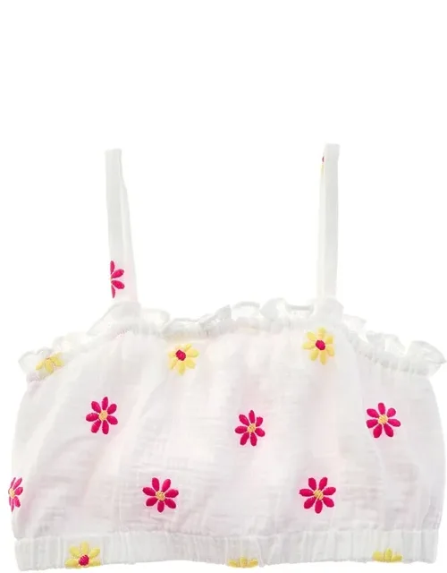 Design History Tank With Embroidered Gauze And Ruffle Trim