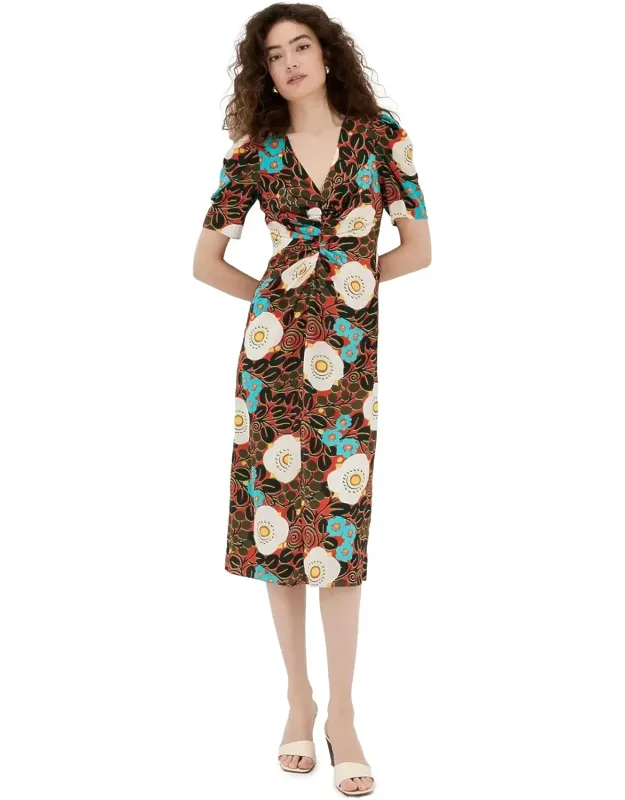 Maci Dress, Aura Blossom Grande With Ruching And Short Puff Sleeves