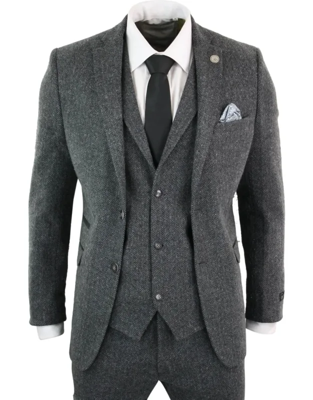 Stz11 3 Piece Tweed Suit Herringbone Premium Fabric