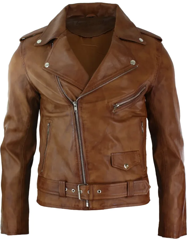 Cowhide Motorcycle Cross Zip Jacket - Classic Retro Brando Style, Premium Supple Genuine Leather