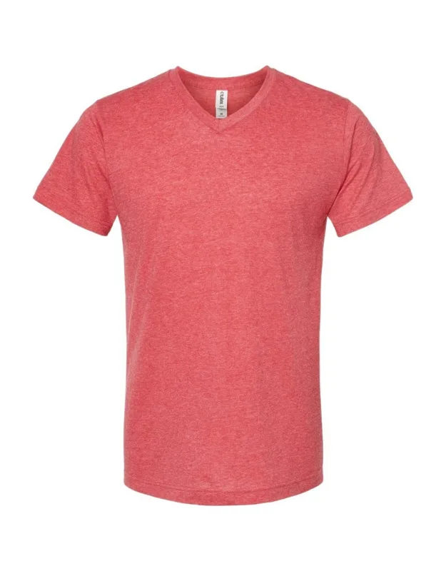 V-neck T-shirt With Ribbed Collar And Double-needle Stitching