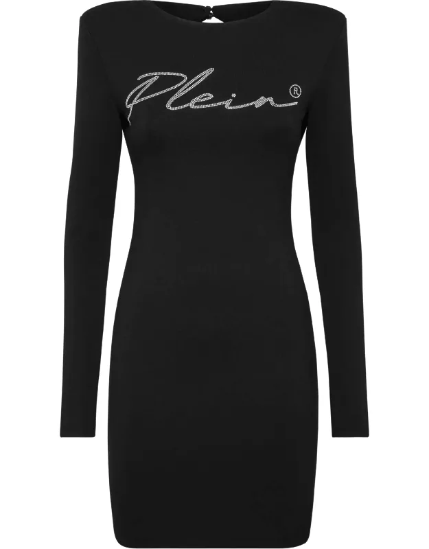Mini Dress Signature With Crystal Logo And Open Back