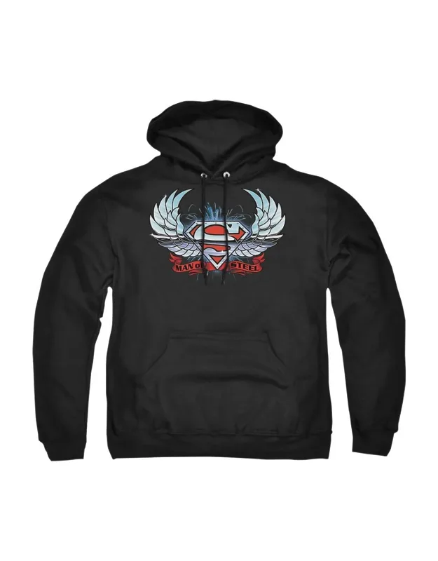 Superman Chrome Wings Shield Adult Pull Over Hoodie - Stylish & Guaranteed Authentic