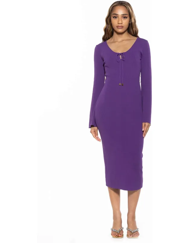 Akari Dress Scoop Neck Flare Sleeve Front Keyhole Bodycon Midi Knit