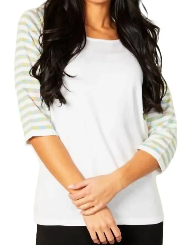 Stripe Sleeve Raglan Scoop Neck Top