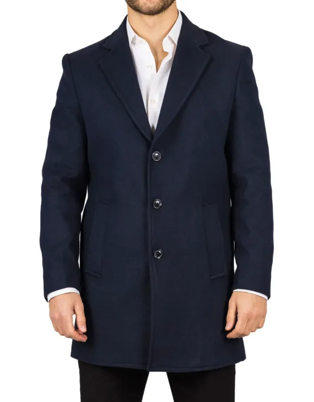 Notched Lapel Collar Wool Blend Overcoat Classic Trench Coat Winter Jacket