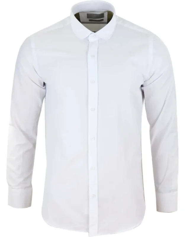 Round Club Collar Button Shirt Slim Fit - Premium Cotton, Smart Casual Formal Wear