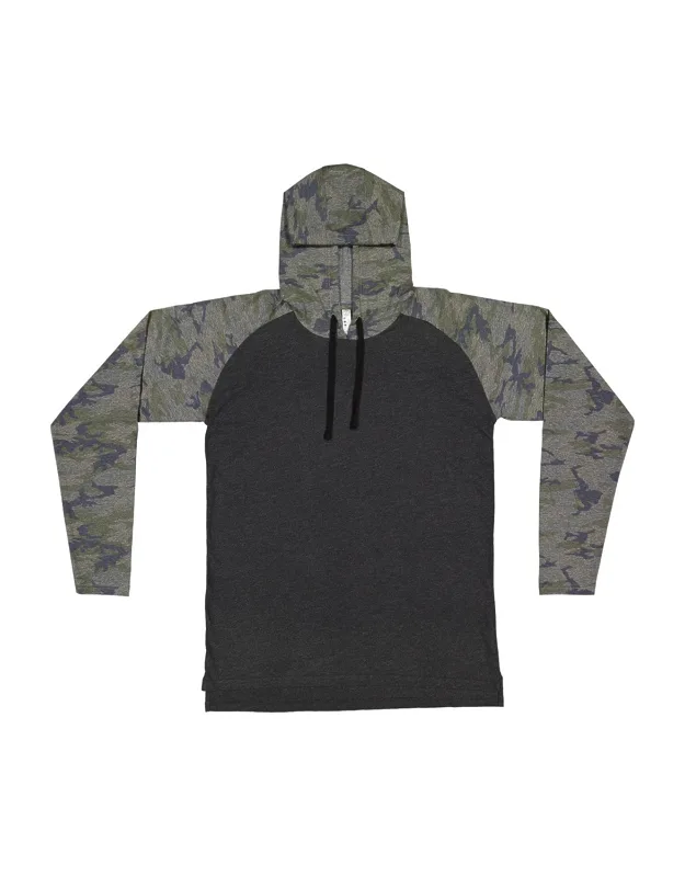 Fine Jersey Hooded Long Sleeve Raglan T-shirt With Contrast-color Drawcord And Side Vent Construction